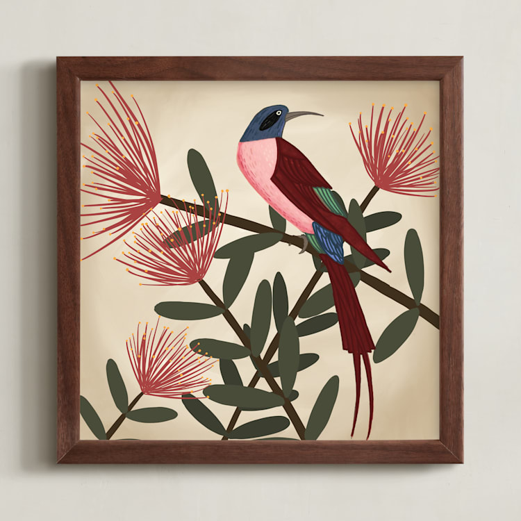 "Bee Eater" - Art Print in red by Jessie Burch - Framed