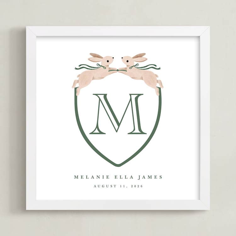"Bunny Crest: Custom Print" - Custom Print in Evergreen by Vivian Yiwing - Framed