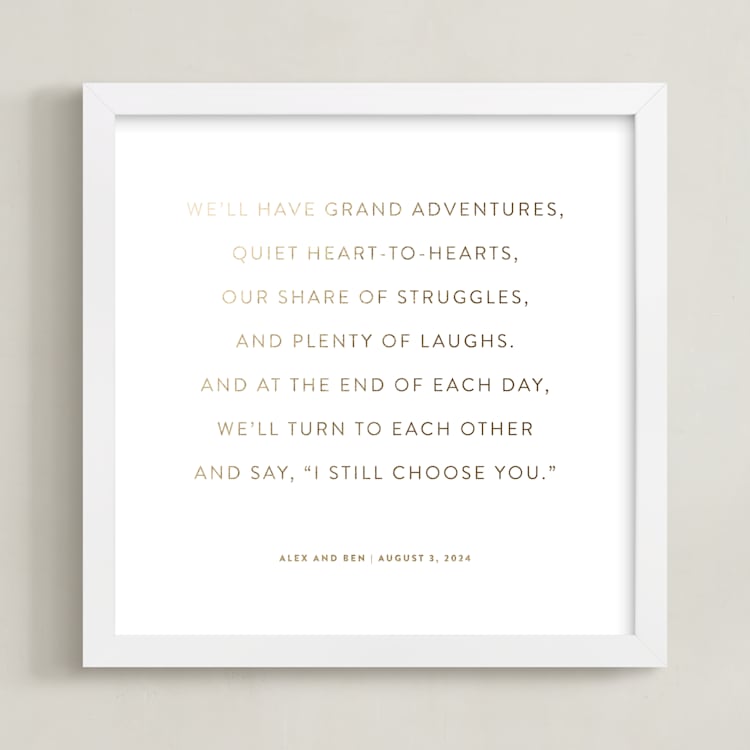 "Your Vows: Square Orientation Custom Foil Print" - Custom Foil Print in Gold by Minted - Framed