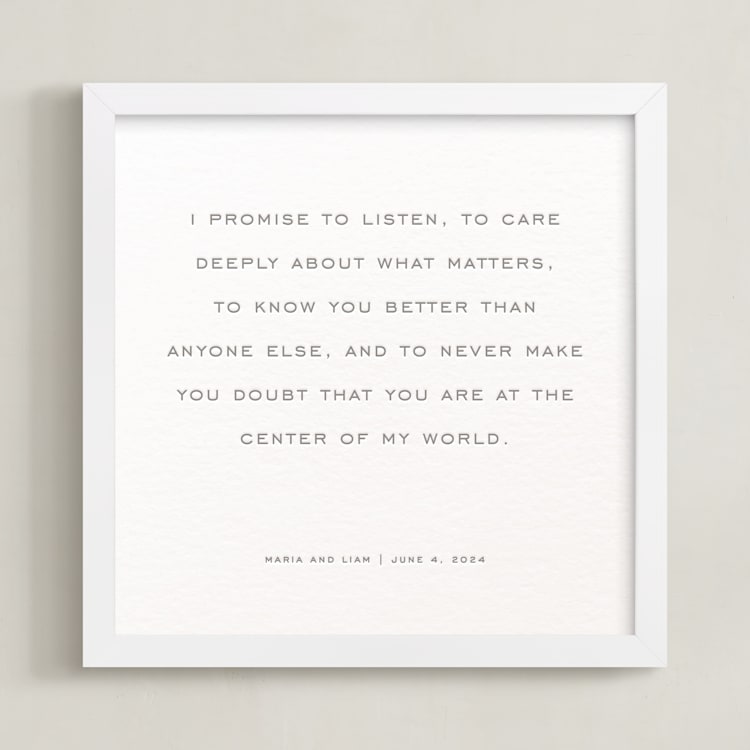 "Your Vows: Square Custom Letterpress Print " - Custom Letterpress Print in Warm Gray by Minted - Framed