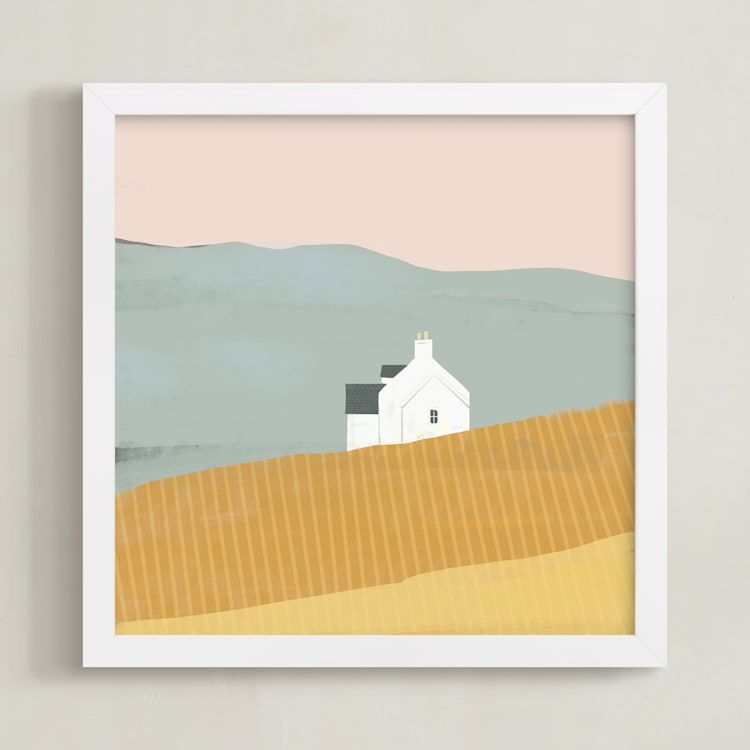 "Little White House on Prairie" - Art Print in Southern Rose by Laura Mitchell - Framed