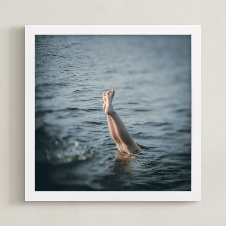 "Just off the dock I" - Art Print in Steel Blue by Jacquelyn Sloane Siklos - Framed