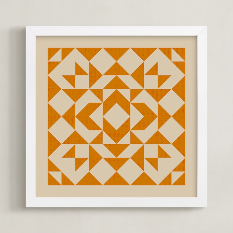 "Quilt" - Art Print in Tangerine by Beth Vassalo - Framed