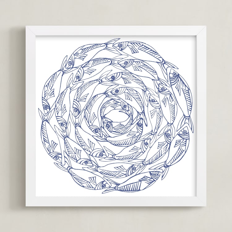 "Sardines" - Art Print in Indigo by Bryn Wears-Fitipaldi - Framed
