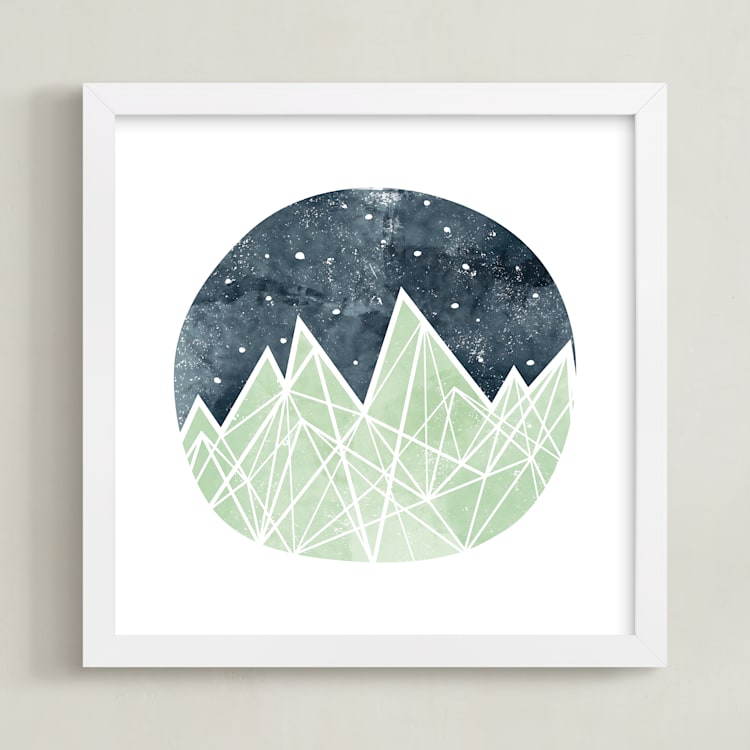 "Nighttime Sky" - Art Print in spearmint by Shirley Lin Schneider - Framed