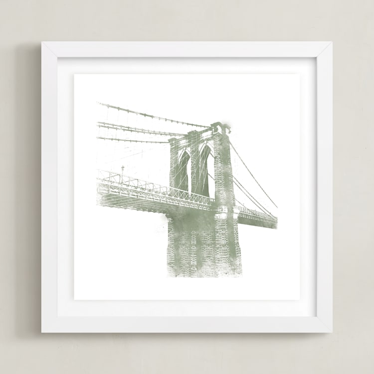 "Brooklyn Bridge" - Art Print in Moss by Paul Berthelot - Framed