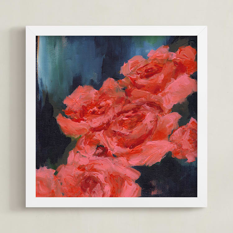 "Coral Roses" - Art Print in Petal by Sonal Nathwani - Framed
