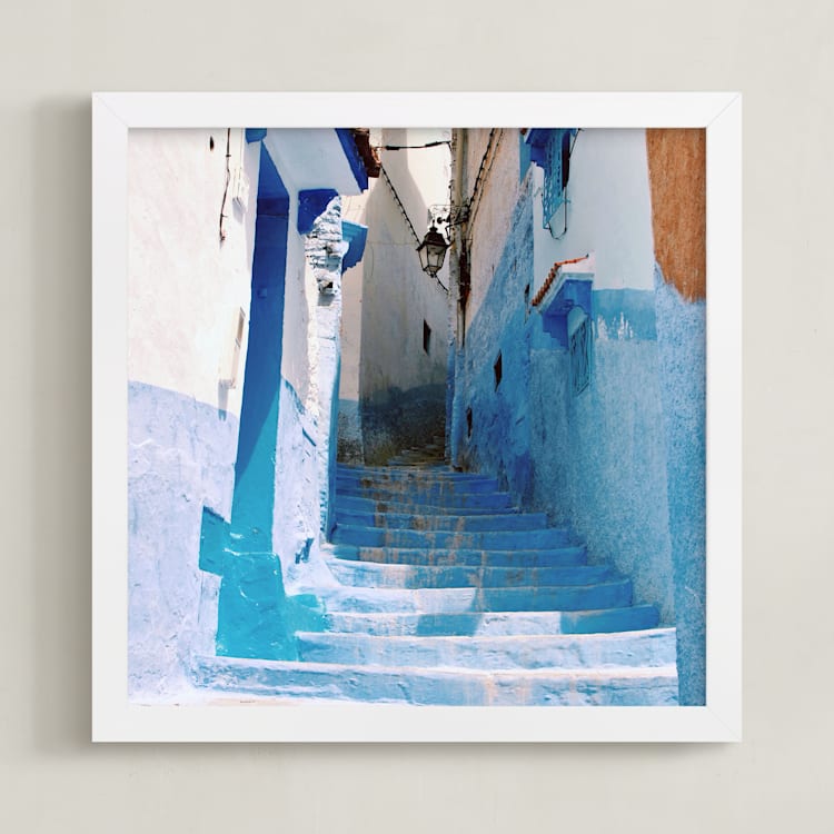 "Streets of Chefchaouen II" - Art Print in Chefchaouen Blue by Alannah Kittle - Framed