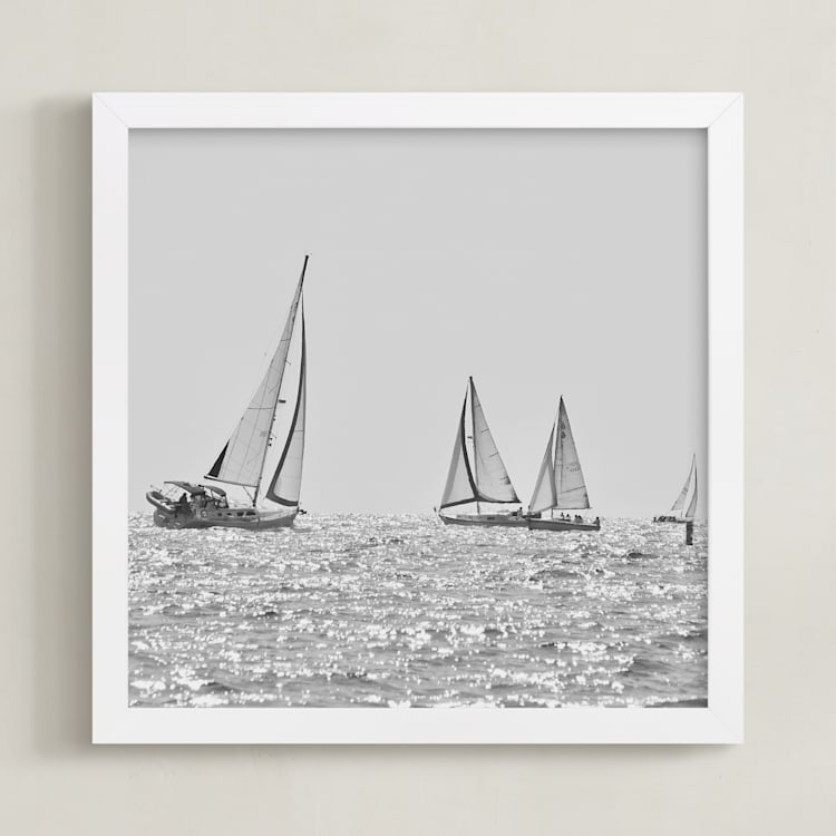 "Four Sails" - Art Print in light sea grey by Sea and Sky - Framed