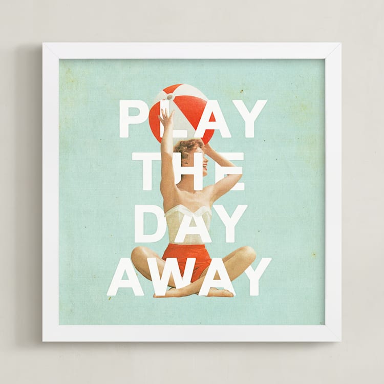 "Play The Day Away" - Art Print in Antique Teal by Heather Landis - Framed