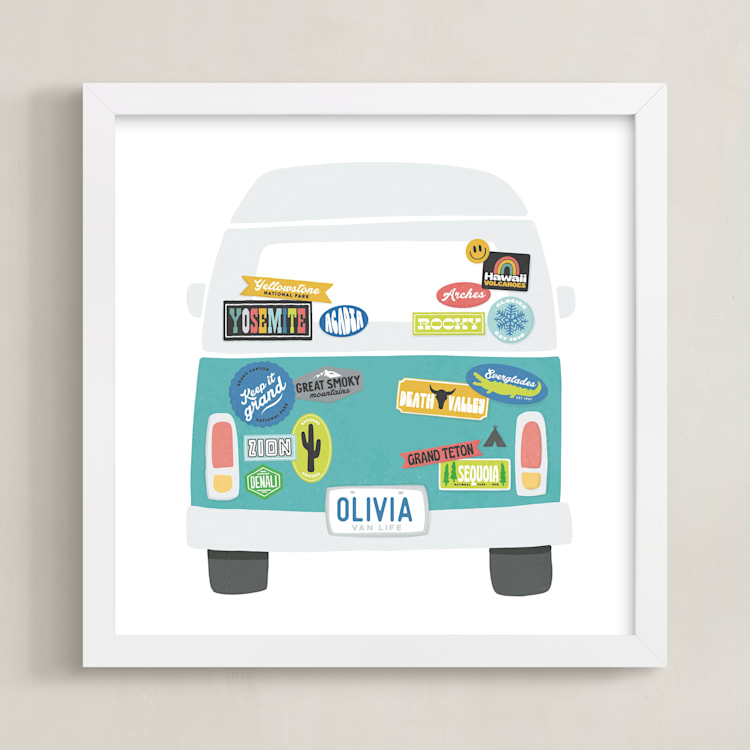 "Van Life" - Personalized Art Print in Aqua by Jessie Steury - Framed