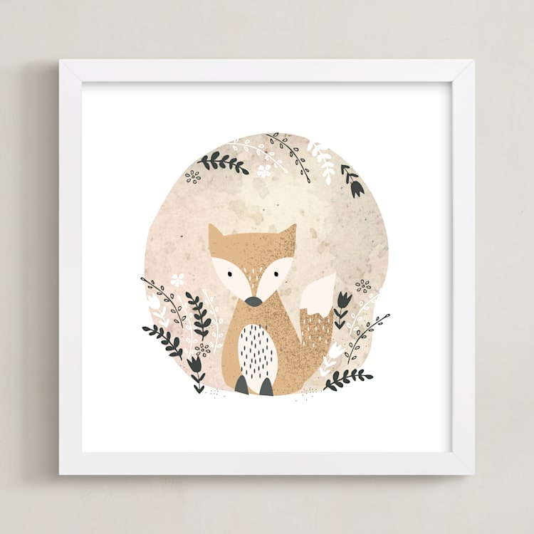 "Woodland - Fox" - Art Print in Pale Orange by Oma N. Ramkhelawan - Framed