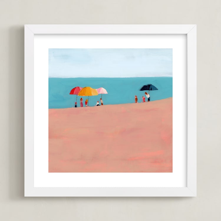 "Beach Umbrellas" - Art Print in Turquoise by Lindsay Megahed - Framed