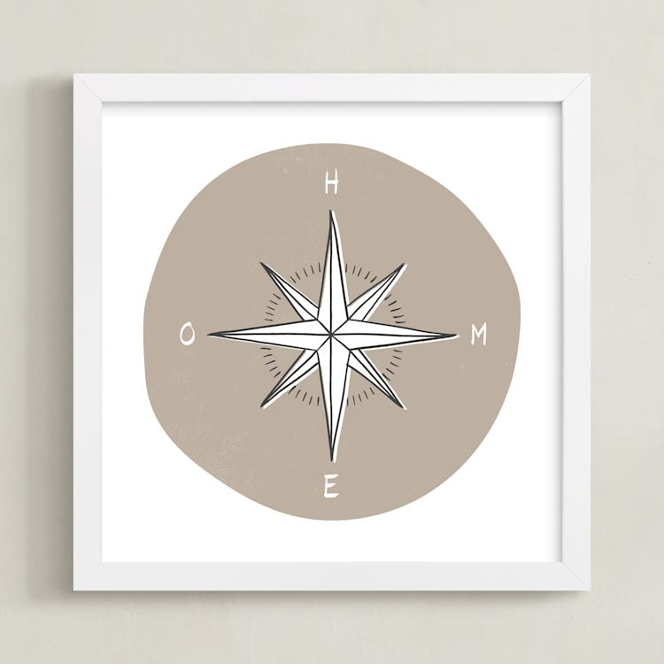 "Traveler's Compass" - Art Print in Warm Fog by Letter19Design - Framed