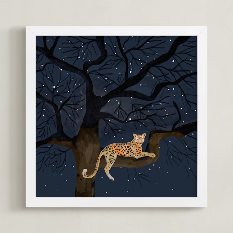 "starry sky leopard" - Art Print in navy by Cass Loh - Framed