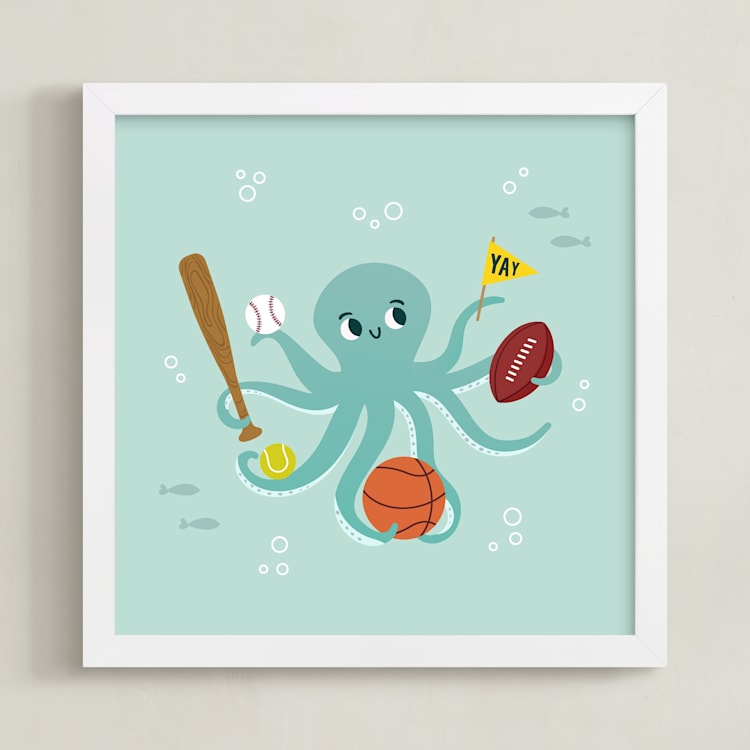 "Sports Fan" - Art Print in Pool by Annie Holmquist - Framed