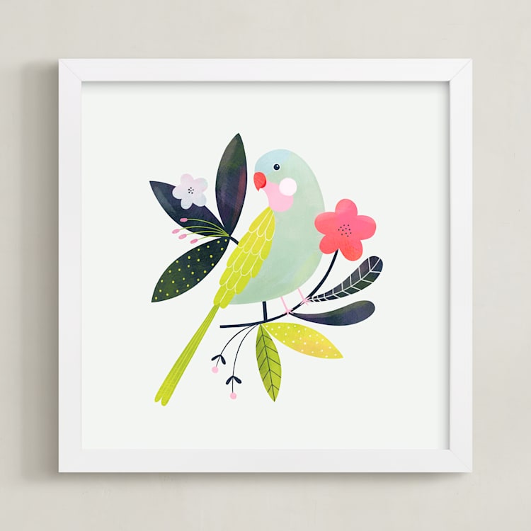 "Princess parrot" - Art Print in Mint by Tati Abaurre - Framed