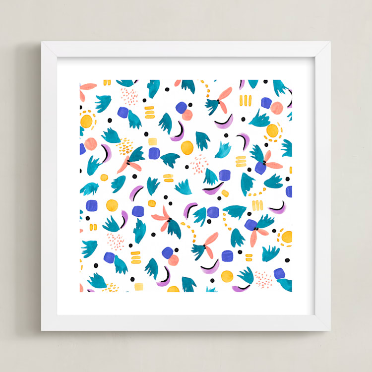 "Geometric plants" - Art Print in White by FERNANDA MARTINEZ - Framed