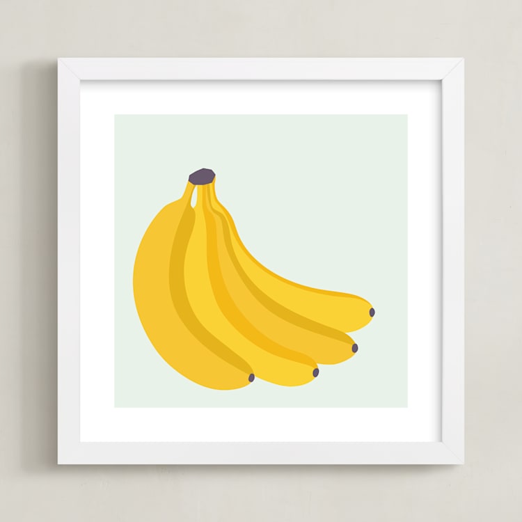 "Bunch of Bananas" - Art Print in Soft Blue by Pippa Shaw - Framed