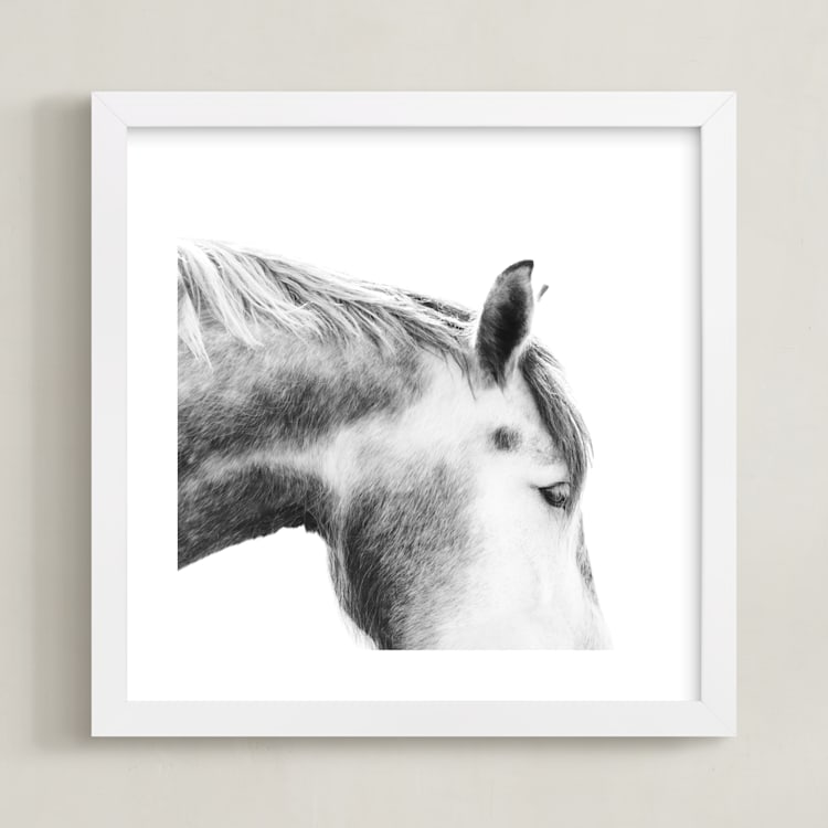 "Grey Horse" - Art Print in White by Jessica C Nugent - Framed