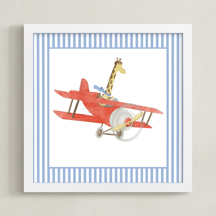 "Safari Planes 1" - Art Print in Blue by Krisztian Hollo - Framed