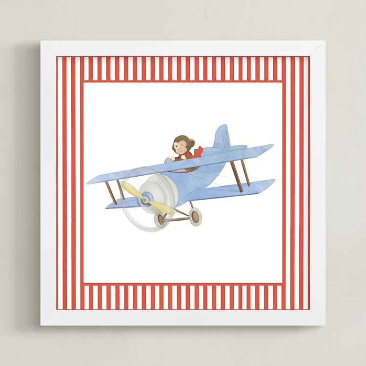 "Safari Planes 2" - Art Print in Red by Krisztian Hollo - Framed