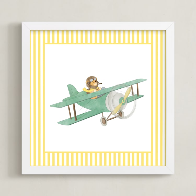 "Safari Planes 3" - Art Print in Yellow by Krisztian Hollo - Framed