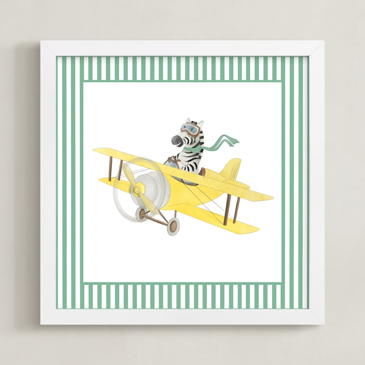 "Safari Planes 4" - Art Print in Green by Krisztian Hollo - Framed
