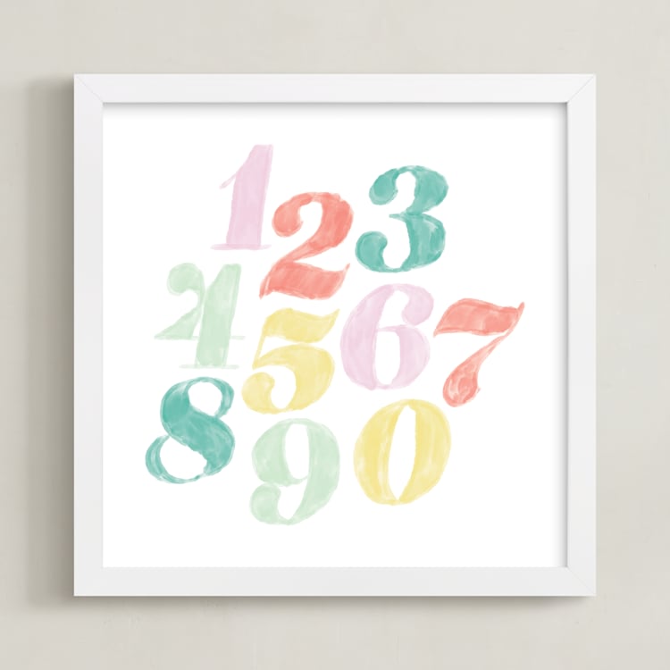 "Numerals" - Art Print in Flamingo by Carolyn Kach - Framed