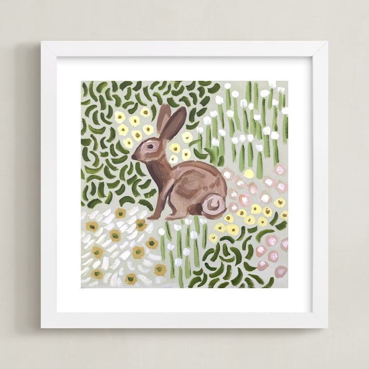 "Lone Rabbit" - Art Print in Grass by Jenny Westenhofer - Framed