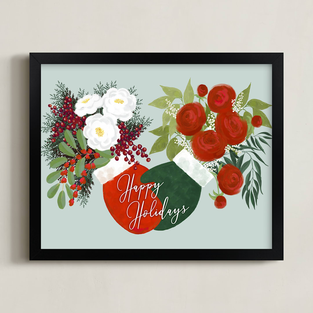 Floral holiday mittens