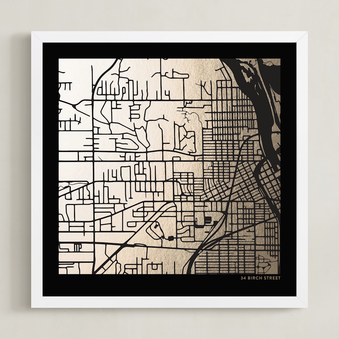 Custom Map Filled Foil Art on Dark Paper
