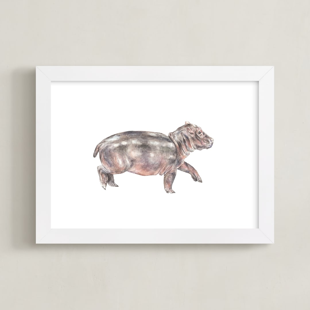 Watercolor baby hippo