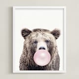 "Bubblegum: Bear" - Art Print in bubblegum pink by Maja Cunningham - Framed