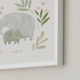 "Elephant duo" - Personalized Art Print in Soft Sage Green by Tati Abaurre - Frame Close-up