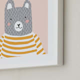 "Stripe Top Bear" - Art Print in Pale pink and Mustard by Megan Monismith - Frame Close-up
