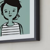 "Girl in Stripes" - Art Print in Blue by Amy Mullen - Frame Close-up