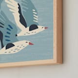 "Seagulls" - Art Print in Neutral Blue Green by Roochita Chachra - Frame Close-up