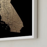 "California Map Filled" - Custom Foil Print in Black by GeekInk Design - Frame Close-up
