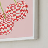 "Checkerboard Cherries" - Art Print in Pastel Pink by Luci Power - Frame Close-up