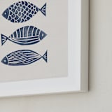 "Linocut Fishes" - Art Print in Navy Blue by Alisa Galitsyna - Frame Close-up
