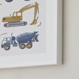 "Tons of Trucks" - Art Print in Sage Green by Alice Nelen - Frame Close-up
