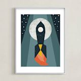 "Rocket to the Moon" - Art Print in Midnight Blue by Morgan Kendall - Framed