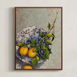 "Lemons on a Plate" - Art Print in Golden by Wendy Keller - Framed Canvas