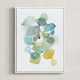 "Hexagon with Dots in Blue" - Art Print in Turquoise by Yao Cheng Design - Framed Canvas