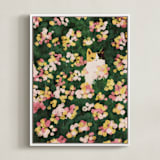 "Flower Meadow Cat" - Art Print in Daffodil Yellow by Sabrina Excene - Framed Canvas