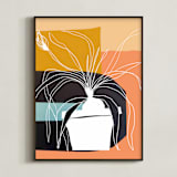 "Plant Life in White Ink" - Art Print in Peach cobbler by Deborah Velasquez - Framed
