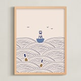 "Lobster Boat & Buoy 1" - Art Print in Blue by Allison Ross - Framed