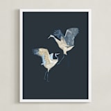 "Crane dance" - Art Print in Moody blue by Nina Leth - Framed