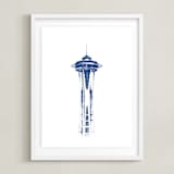 "Space Needle" - Art Print in Navy by Paul Berthelot - Framed